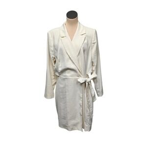Eloquii Blazer Dress Womens 22 White Cutout Back Long Sleeve Belted Jacket Chic